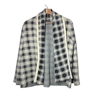 Ann Taylor Open Front Cardigan Black Cream Plaid Size Small Soft Cozy